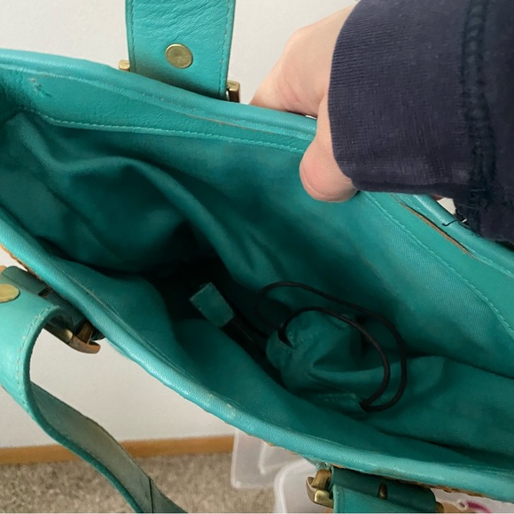 Kate Landry straw and teal leather tote bag - Picture 7 of 9